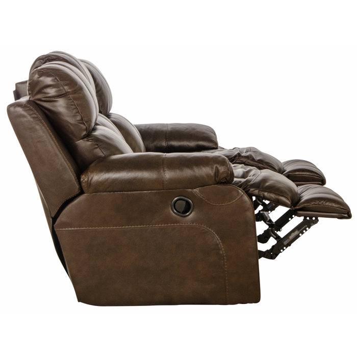 Lark Manor Akylah 90" Leather Match Pillow Top Arm Reclining Sofa